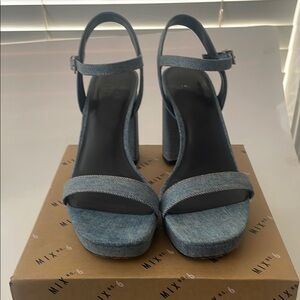 Mix No. 6 Sundra Denim Heels with Ankle Strap